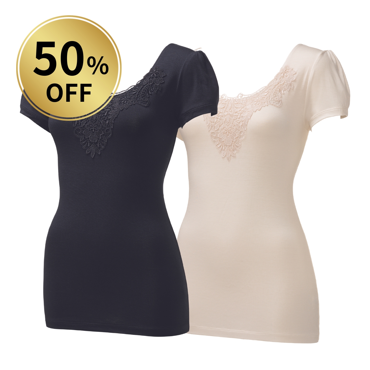 【50％OFF】アウトラストキュプラインナー フレンチ袖（ケミカルレース付）