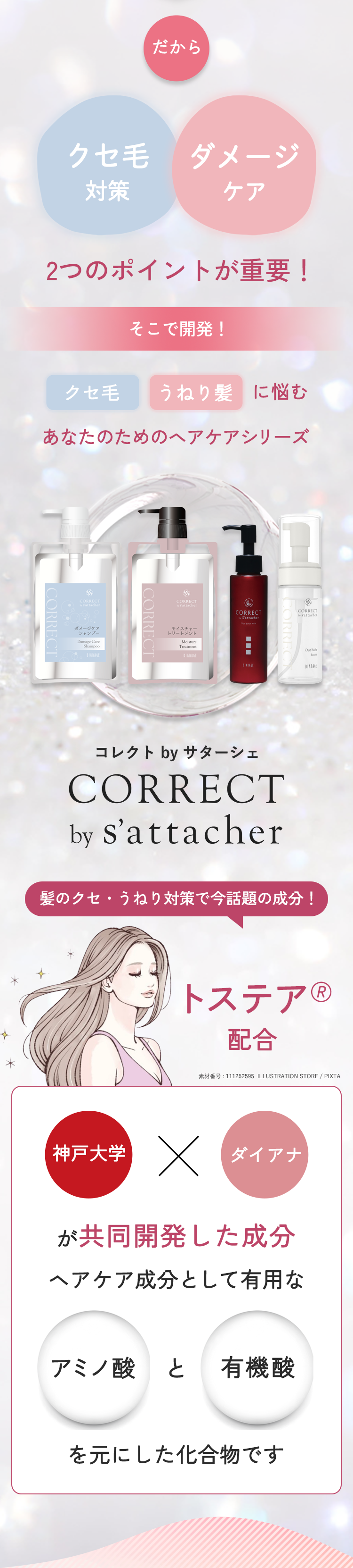 クセ毛・うねり髪をしっかりケア｜CORRECT by s'attacher【ダメージ