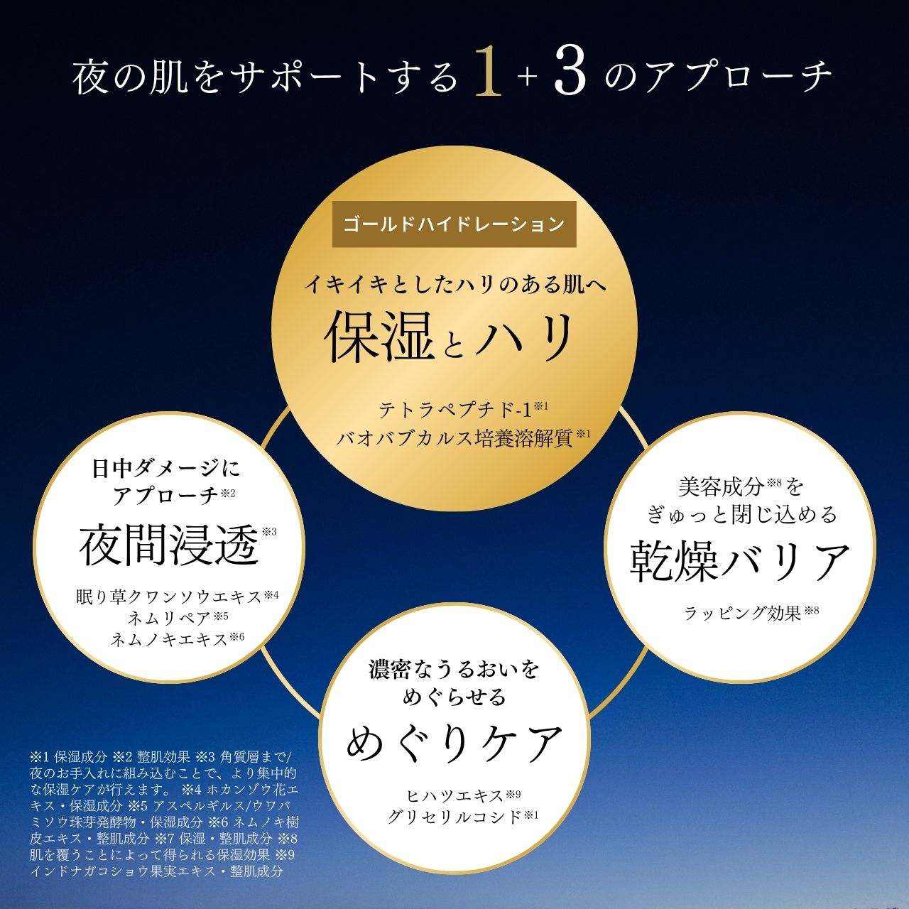 リネイター グランプラスの商品説明 保湿とハリ 夜間浸透 めぐりケア 乾燥バリア